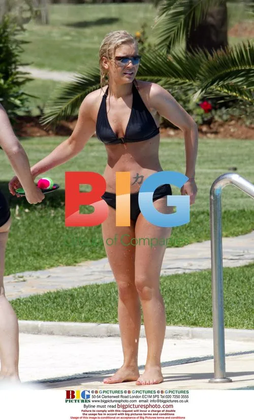 Suzanne Shaw plays in Spanish pool
