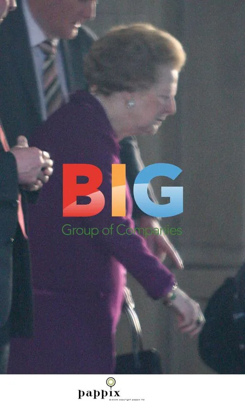 Frail Margaret Thatcher With Security Guards
